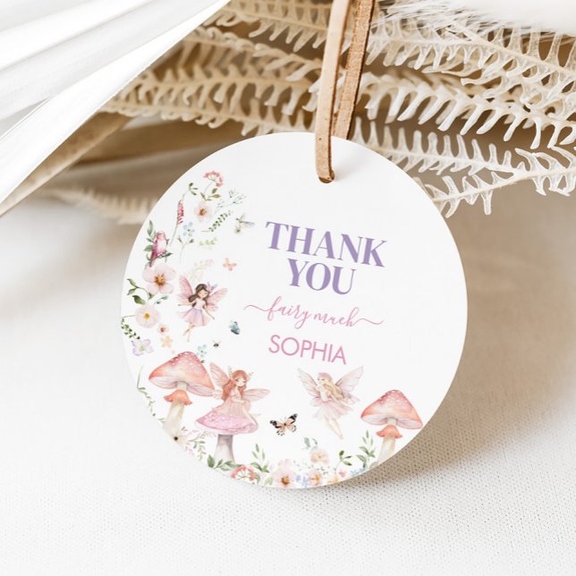Étiquettes Cadeau Floral Fleur sauvage Fairy Premier anniversaire fê (Floral Fairy First Birthday Party Round Favor Tags)