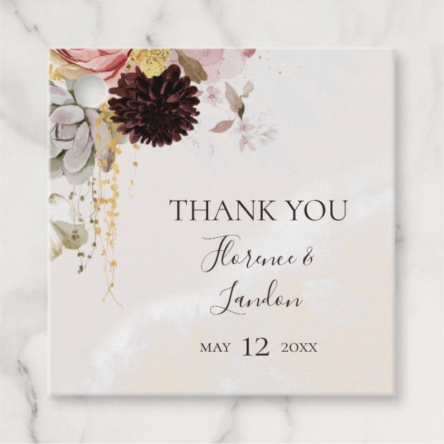Étiquettes Cadeau Floral flush moderne | Merci aquarelle (Devant)