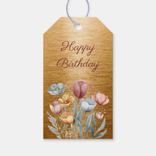 Étiquettes-cadeau Floral Gold Foil Joyeux anniversaire