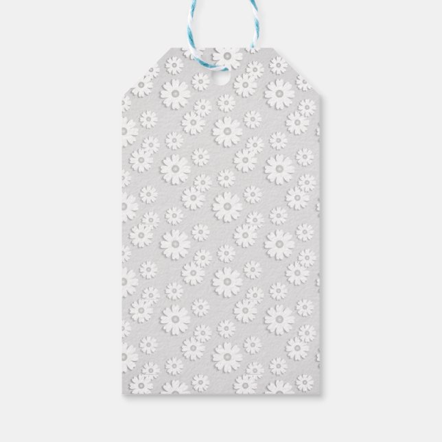 Étiquettes-cadeau Floral gris blanc et argenté (Dos)