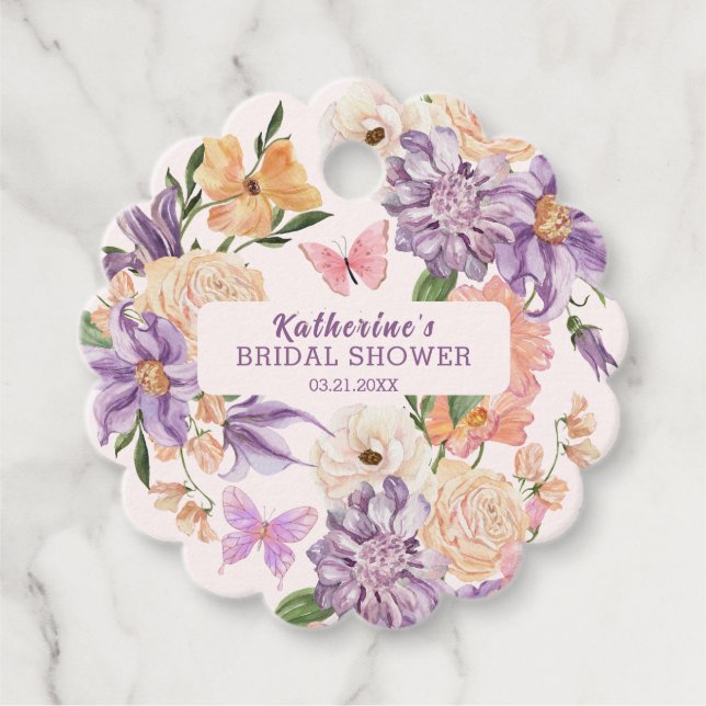 Étiquettes Cadeau Floral Jardin Whimsical Papillons Douche nuptiale (Devant)