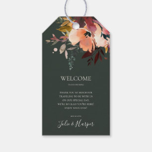 Étiquettes-cadeau Floral Orange Bourgogne   Bienvenue au Mariage ver
