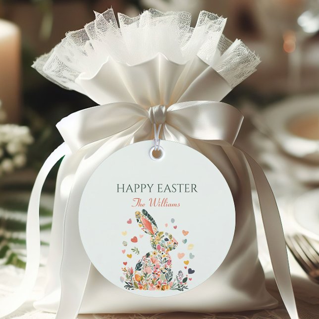Étiquettes Cadeau Floral Pastel Bunny Pâques (Créateur téléchargé)
