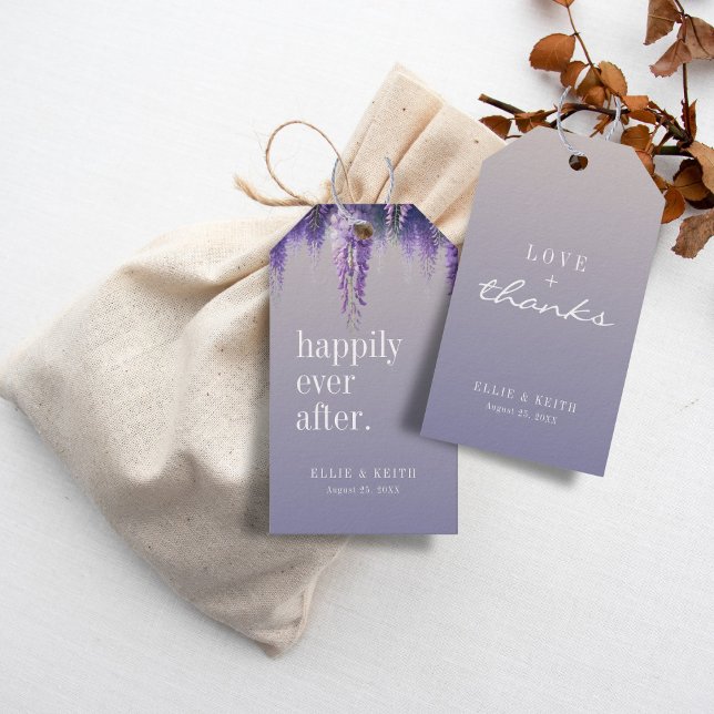 Étiquettes-cadeau Floral pourpre dégradant Heureusement Jamais Après (Créateur téléchargé)