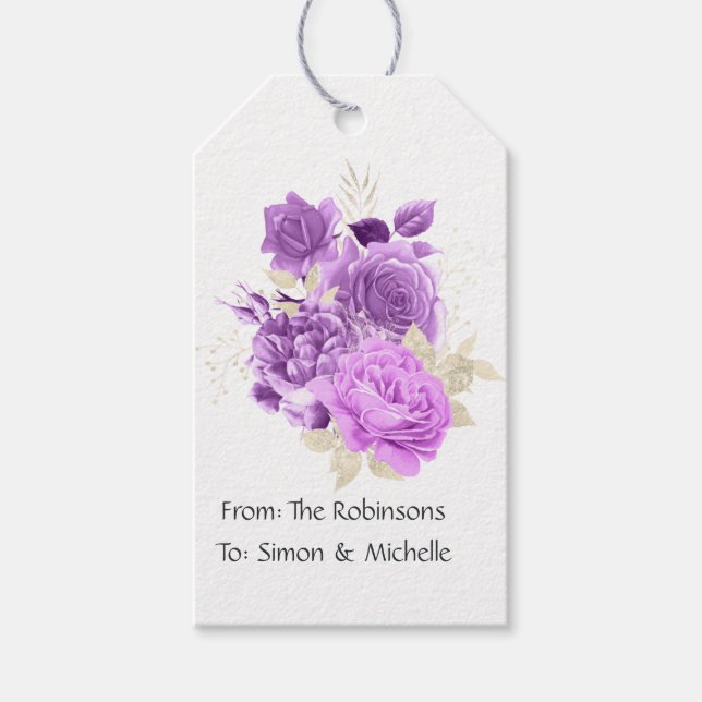 Étiquettes-cadeau Floral pourpre et ivoire (Devant)