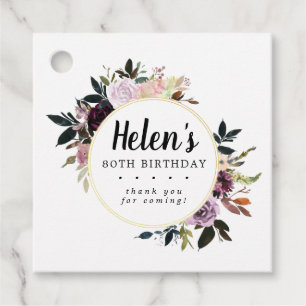 Étiquettes Cadeau Floral pourpre et rose 80e anniversaire