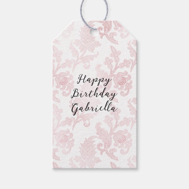 Étiquettes-cadeau Floral rose blanc (Devant)