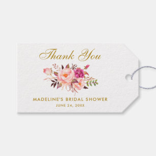 Étiquettes-cadeau Floral rose Blush Gold Fête des mariées Merci