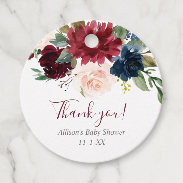 Étiquettes Cadeau Floral rose roux bordeaux bleu marine (Devant)
