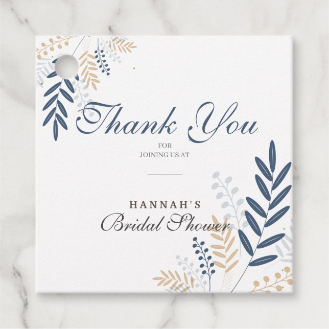 Étiquettes Cadeau Floral Rustic Navy Fête des mariées Bleue Classiqu (Devant)