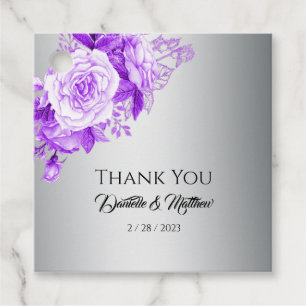 Étiquettes Cadeau Floral Silver Elégance violet Rose Mariage
