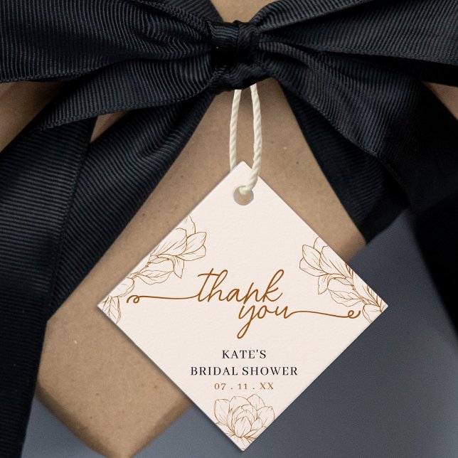 Étiquettes Cadeau Floral Tan Brown Fête des mariées Merci Favoriser (Floral Tan Brown Bridal Shower Thank You Favor Favor Tags
)