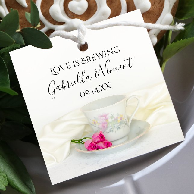 Étiquettes Cadeau Floral Tea Cup Rose Roses L'amour brasse Mariage (Créateur téléchargé)
