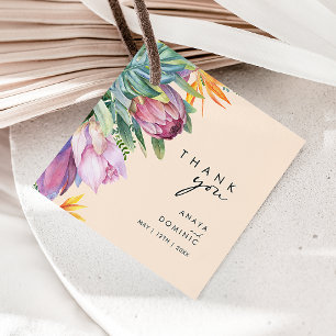 Étiquettes Cadeau Floral tropical coloré   Merci de pêche