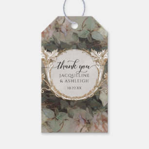 Étiquettes-cadeau Floral Vintage Rose or Merci Mariage G