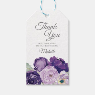 Étiquettes-cadeau Floral violet à la fête d'anniversaire blanche