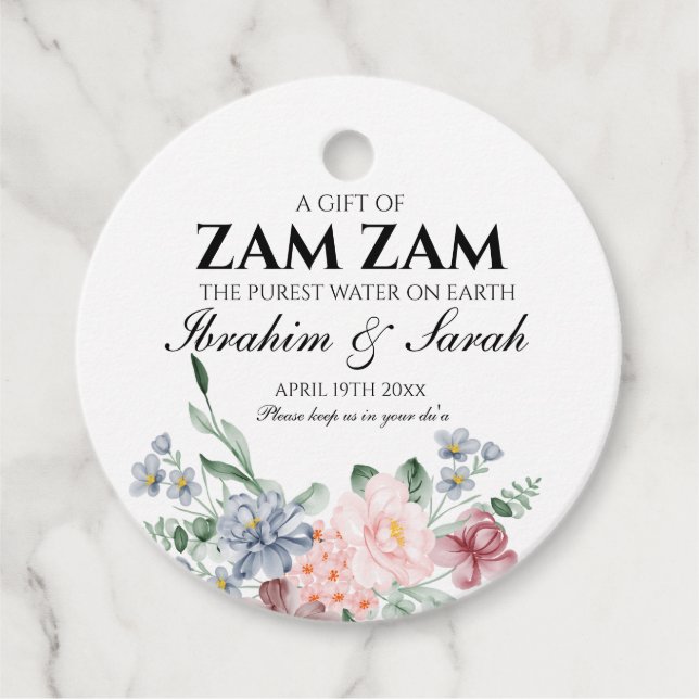 Étiquettes Cadeau Floral zamzam water nikah muslim wedding (Devant)