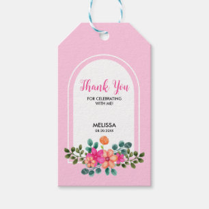Étiquettes-cadeau Flore Chic Spring Vert Merci rose doux