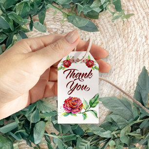 Étiquettes-cadeau Flore d'aquarelle des roses rouges Vintages de l'M