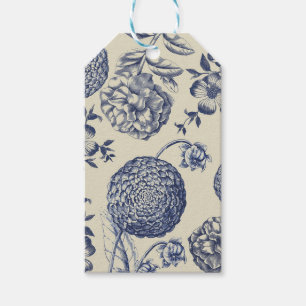 Étiquettes-cadeau Flore d'impression florale de fleurs bleues antiqu