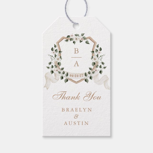 Étiquettes-cadeau Flore Élégante verdure Ivy Crest Merci (Devant)