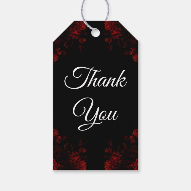 Étiquettes-cadeau Flore rouge profond Élégant Mariage gothique (Devant)