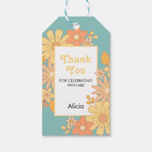 Étiquettes-cadeau Flore Super de Pêche Orange Retro Merci