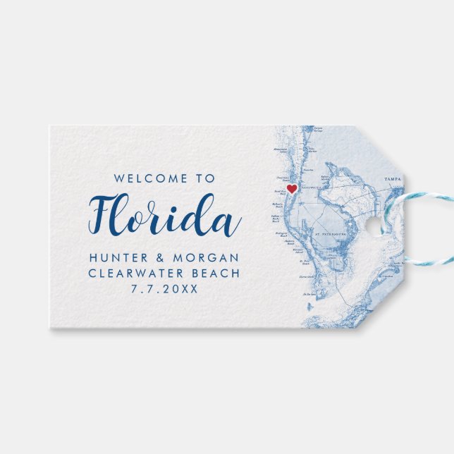Étiquettes-cadeau Floride Carte Minimale Moderne Mariage de la Marin (Devant (Horizontal))