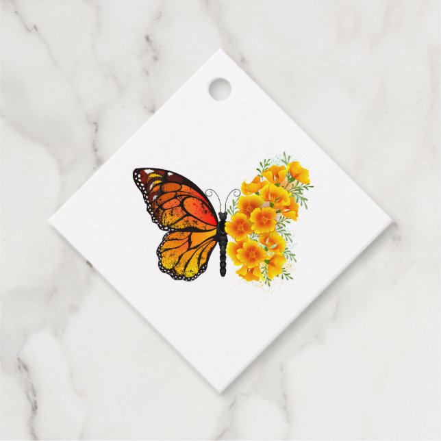 Étiquettes Cadeau Flower Butterfly with Yellow California Poppy (Devant)