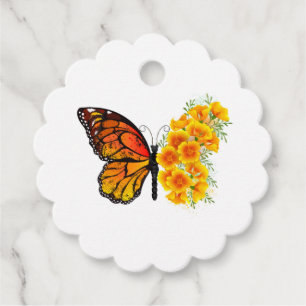 Étiquettes Cadeau Flower Butterfly with Yellow California Poppy