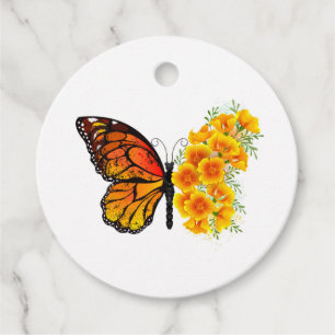Étiquettes Cadeau Flower Butterfly with Yellow California Poppy