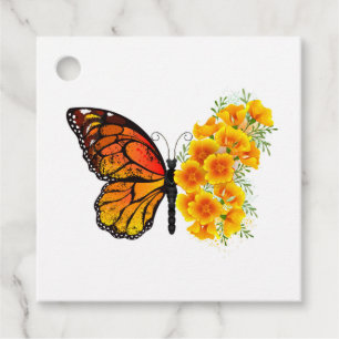 Étiquettes Cadeau Flower Butterfly with Yellow California Poppy