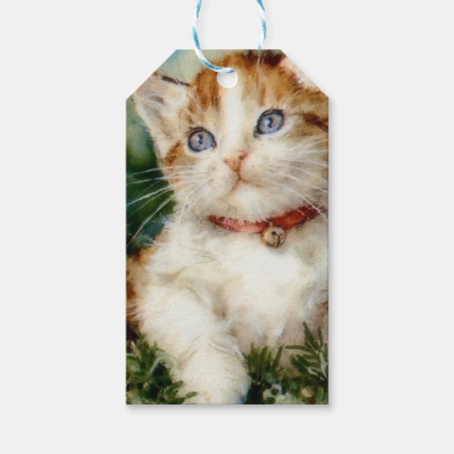 Étiquettes-cadeau Fluffy christmas cat Watercolor (Devant)