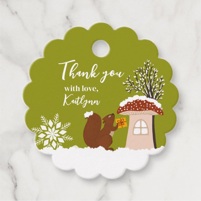 Étiquettes Cadeau Fluffy Squirrel Gift Winter Baby Shower Gift  (Devant)