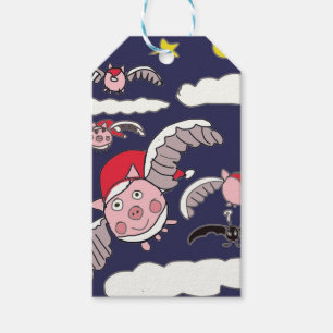 Étiquettes-cadeau Flying Pig Père Noël