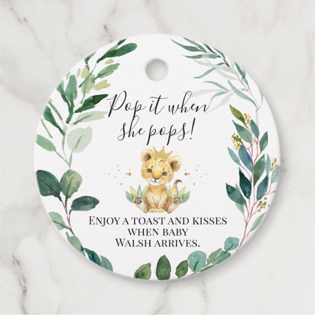 Étiquettes Cadeau Foliage Lion Couronne Baby shower Pop It Favoriser (Devant)