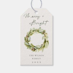 Étiquettes-cadeau Folithe hiver Wreath Joyeux et brillant Noël
