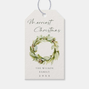 Étiquettes-cadeau Folithe vert Wreath d'hiver Joyeux Noël