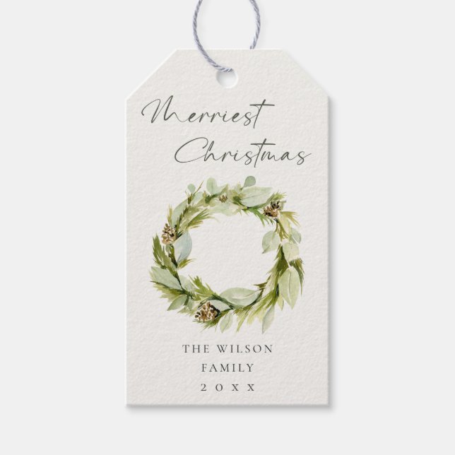 Étiquettes-cadeau Folithe vert Wreath d'hiver Joyeux Noël (Devant)