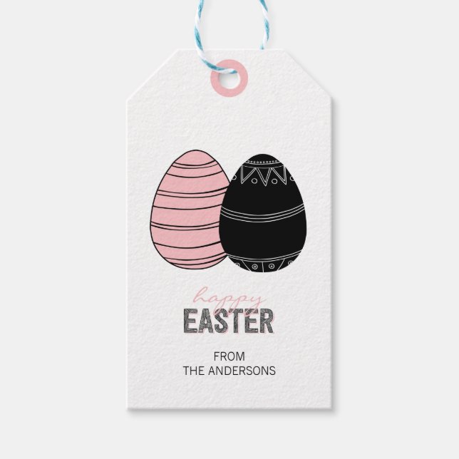 Étiquettes-cadeau Folk Happy Easter Eggs Cadeaux Tags (Devant)