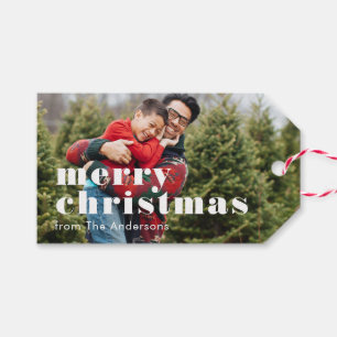 Étiquettes-cadeau Fond de photo de famille pour un joyeux Noël