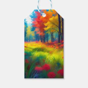 Étiquettes-cadeau Forêt avec des arbres et des fleurs colorés