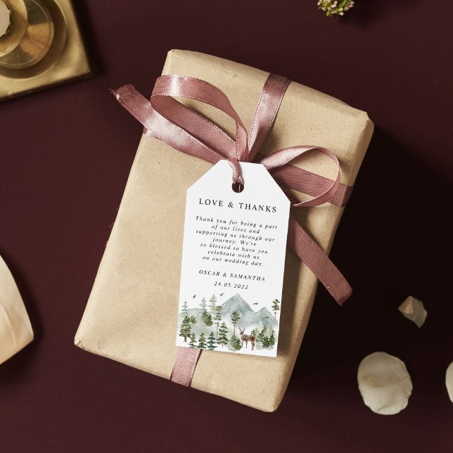 Étiquettes-cadeau Forêt d'aquarelle | Arbres Et Cerfs (Créateur téléchargé)