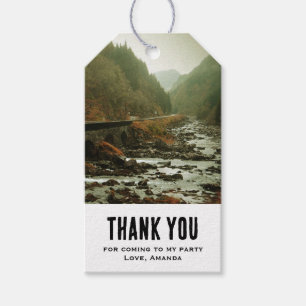 Étiquettes-cadeau Forêt d'automne et rivière Merci de fête paysager