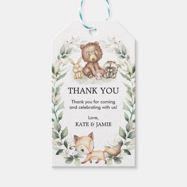 Étiquettes-cadeau Forêt de bois verdure Baby shower de serres Faveur (Devant)