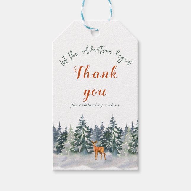Étiquettes-cadeau Forêt d'hiver Animaux boisés Aventure Commencer (Devant)