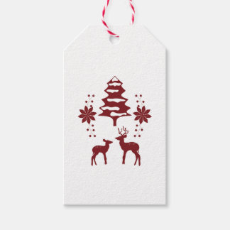 Étiquettes-cadeau Forêt d'hiver rouge & Cerf de vacances