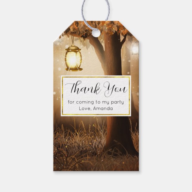 Étiquettes-cadeau Forêt magique avec Fairy Lights Merci de fête (Devant)