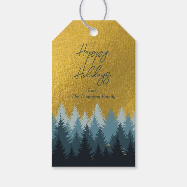 Étiquettes-cadeau Forêts Arbres Golden Paysage Joyeux Vacances (Devant)