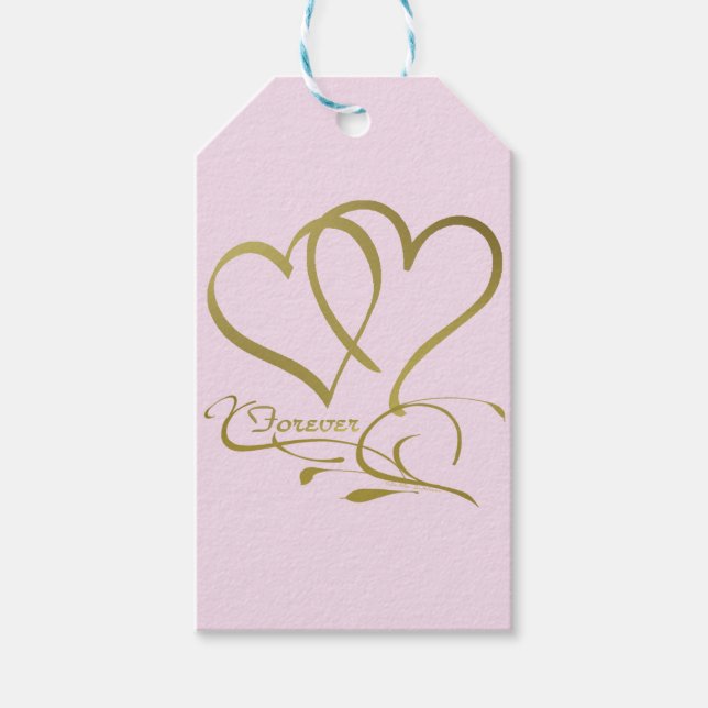 Étiquettes-cadeau Forever Hearts Gold sur rose (Devant)